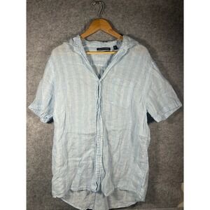 Saks Fifth Avenue Light Blue Striped Linen Button-Down Shirt